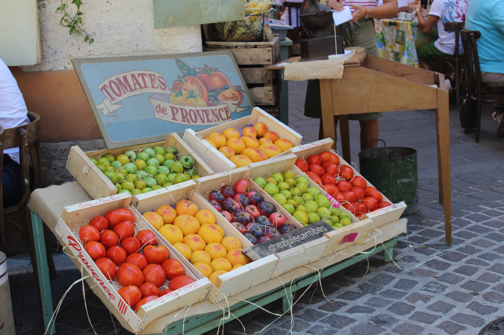 Colourful heirloom tomatoes at a Provence market in the south of France