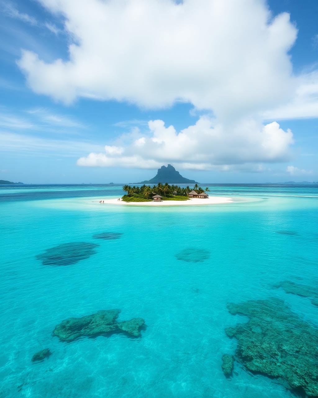 Remote tropical island lagoon in French Polynesia